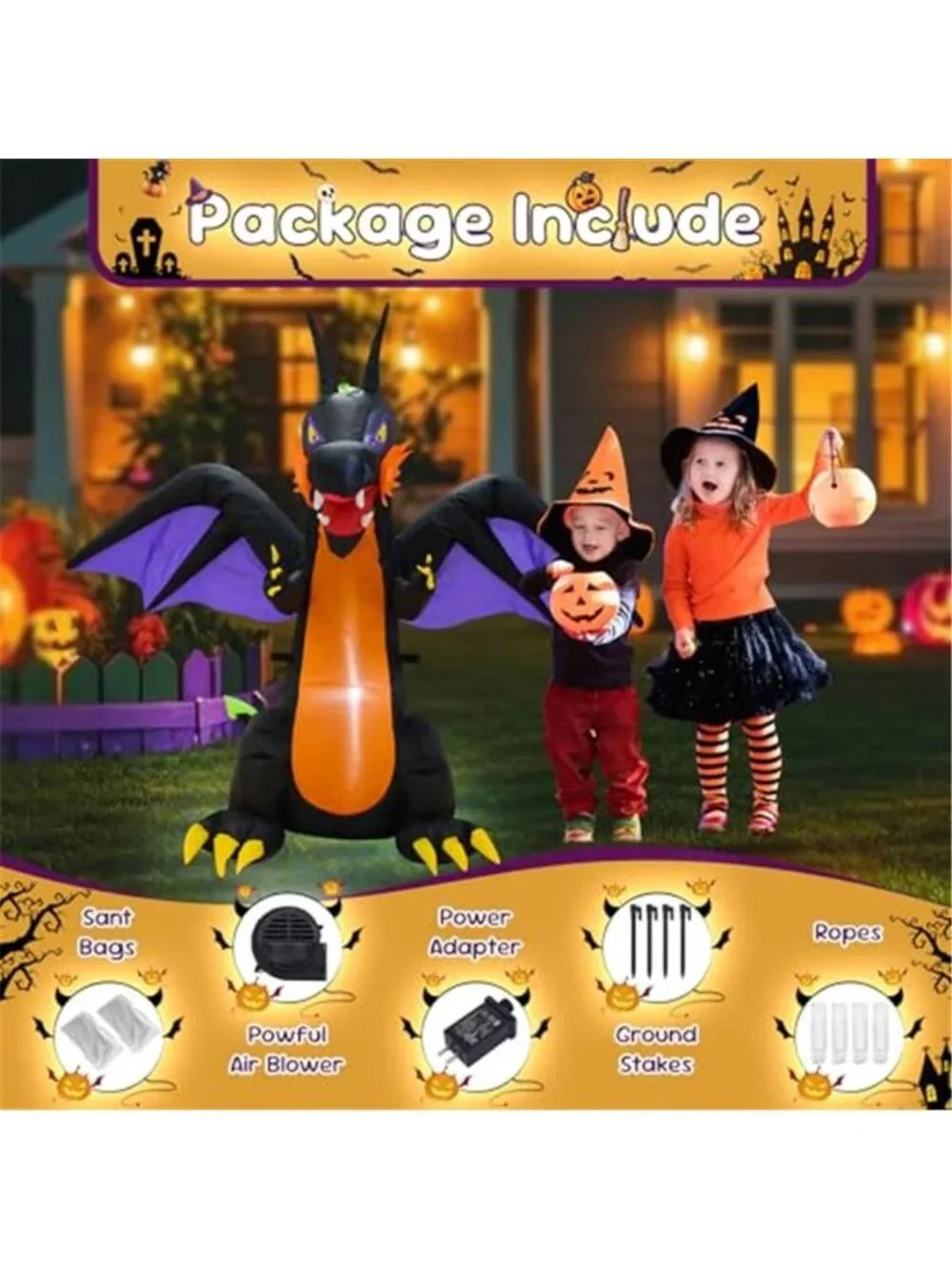 4FT Purple Dinosaur Halloween Inflatable Decor with LED Lights